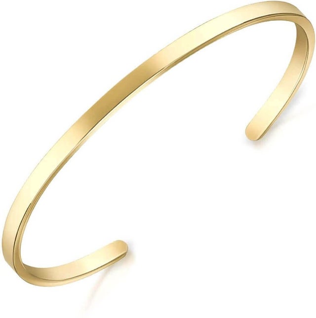 Bangle Real 18k Yellow Gold Filled Solid Ladies Medium Sz Cuff Bracelet 65mm - Foto 3