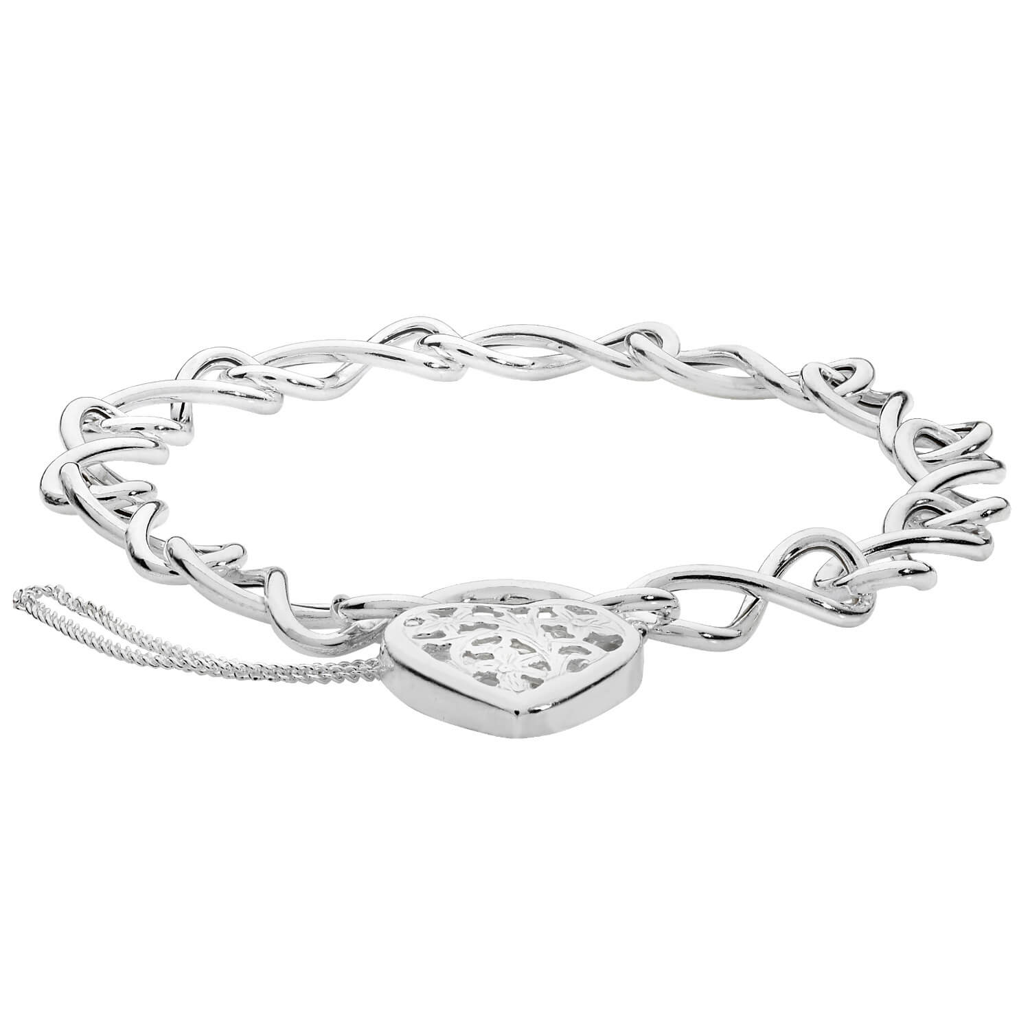Women s Sterling Silver Twist Charm Heart Padlock Bracelet