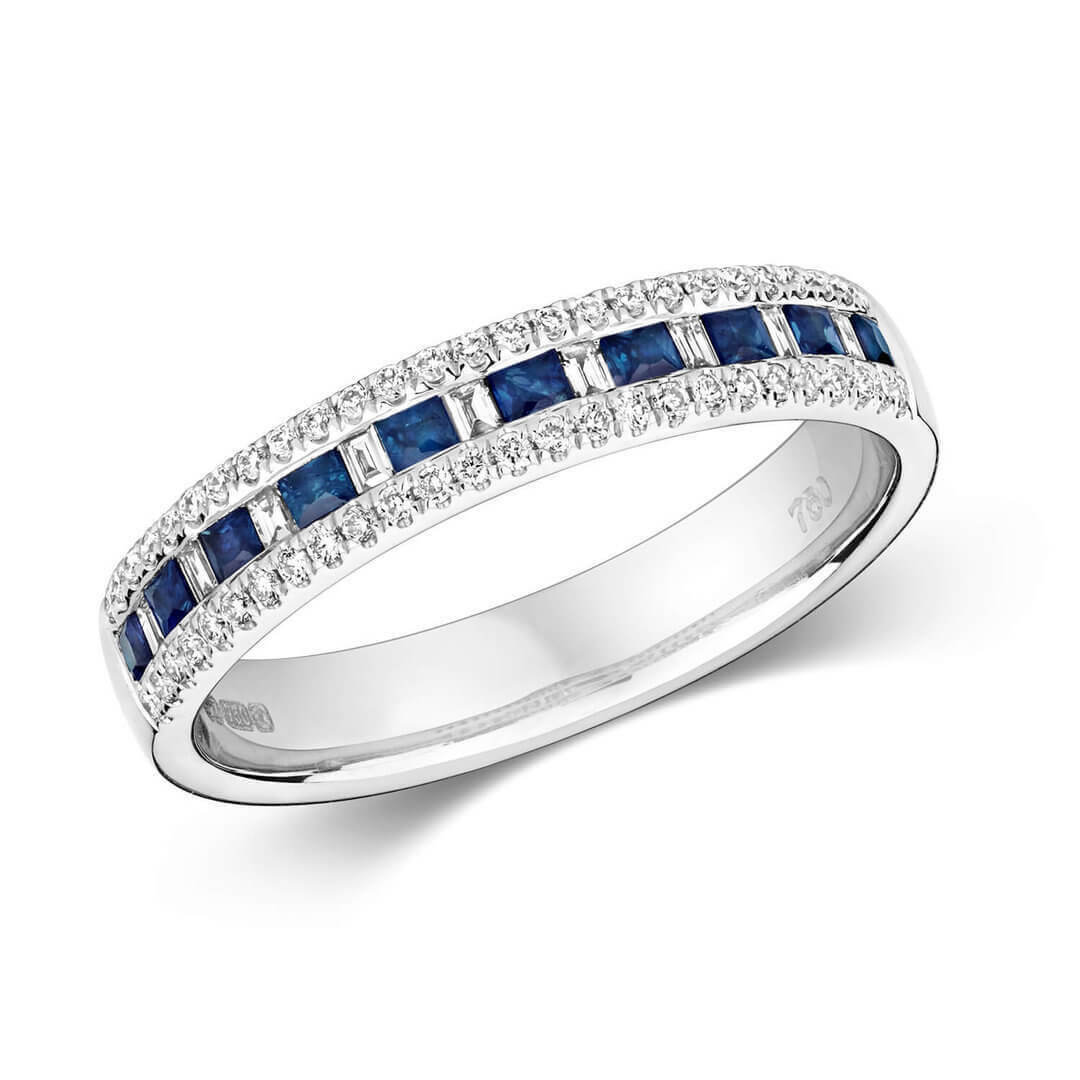 9ct White Gold Square Sapphire Diamond Eternity Ring NEWBURY S