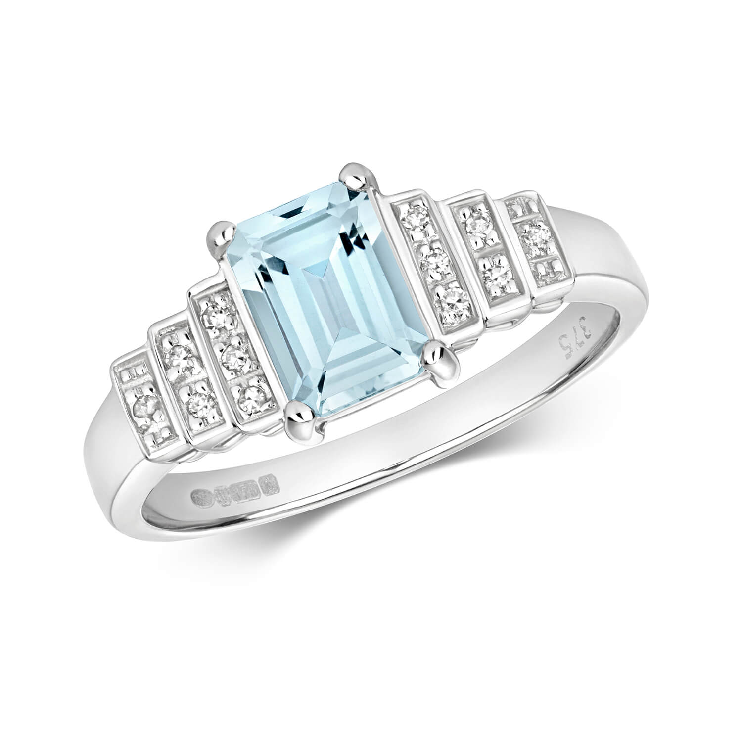 9ct white gold aquamarine and diamond ring store